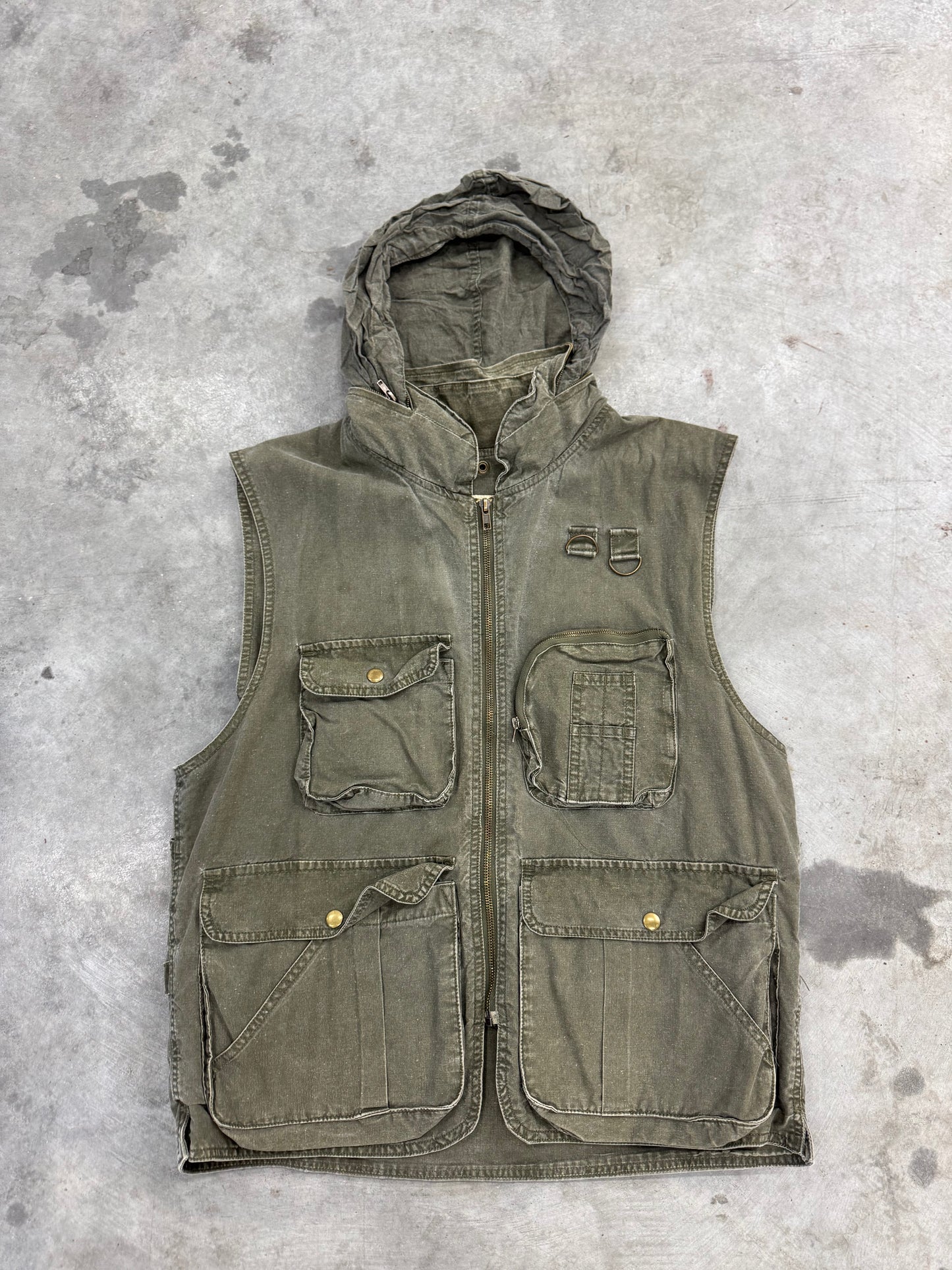 Military Hooded Green Vest - L